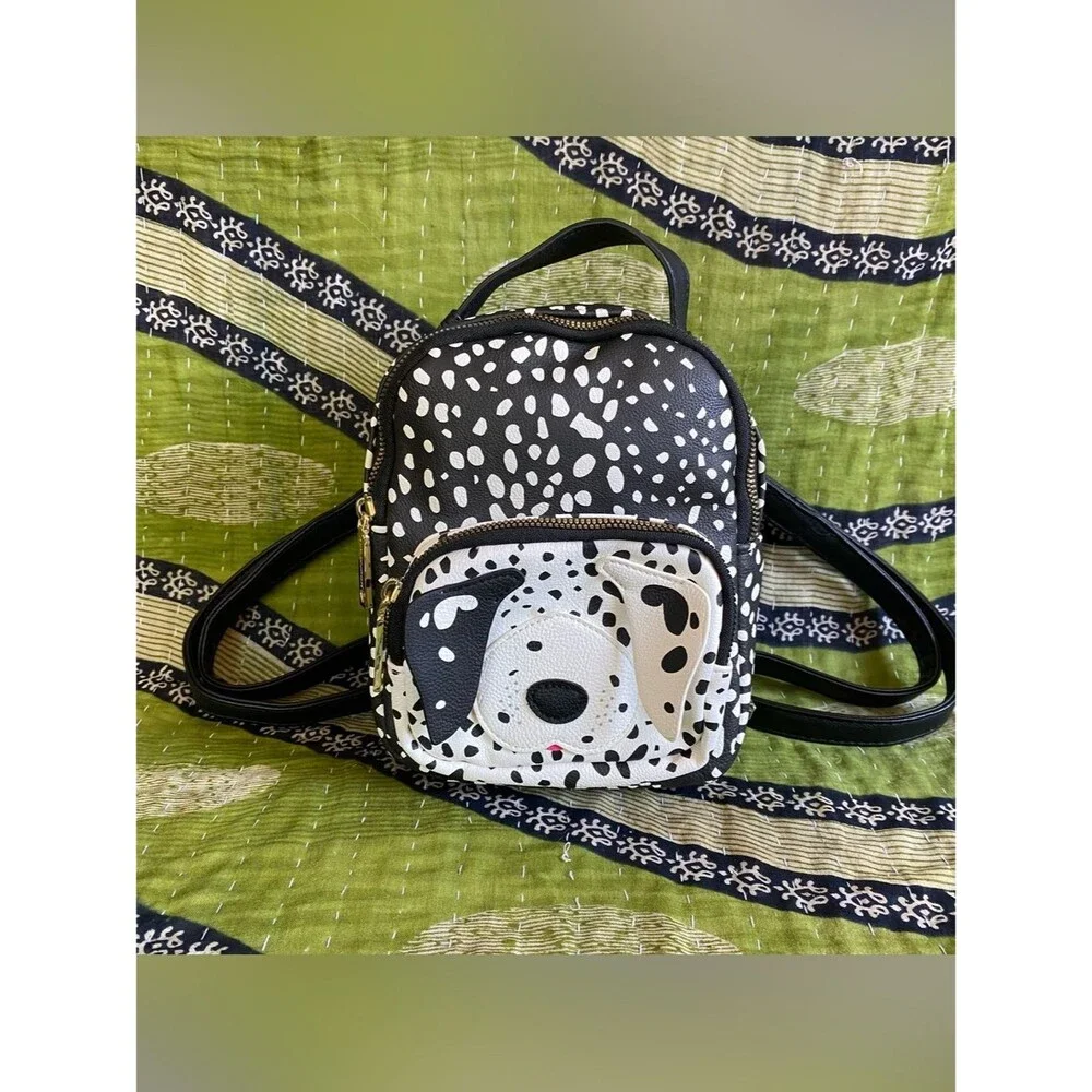 Betsey Johnson Black/ White Dalmatian Spot Puppy Mini Backpack Kawaii Harajuku